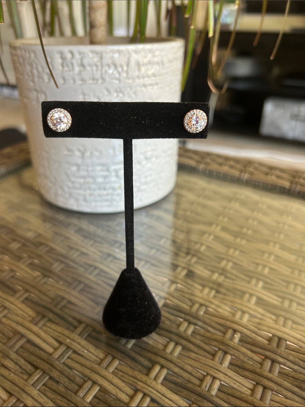 Swarovski Gold Toned Crystal Halo Stud Earrings